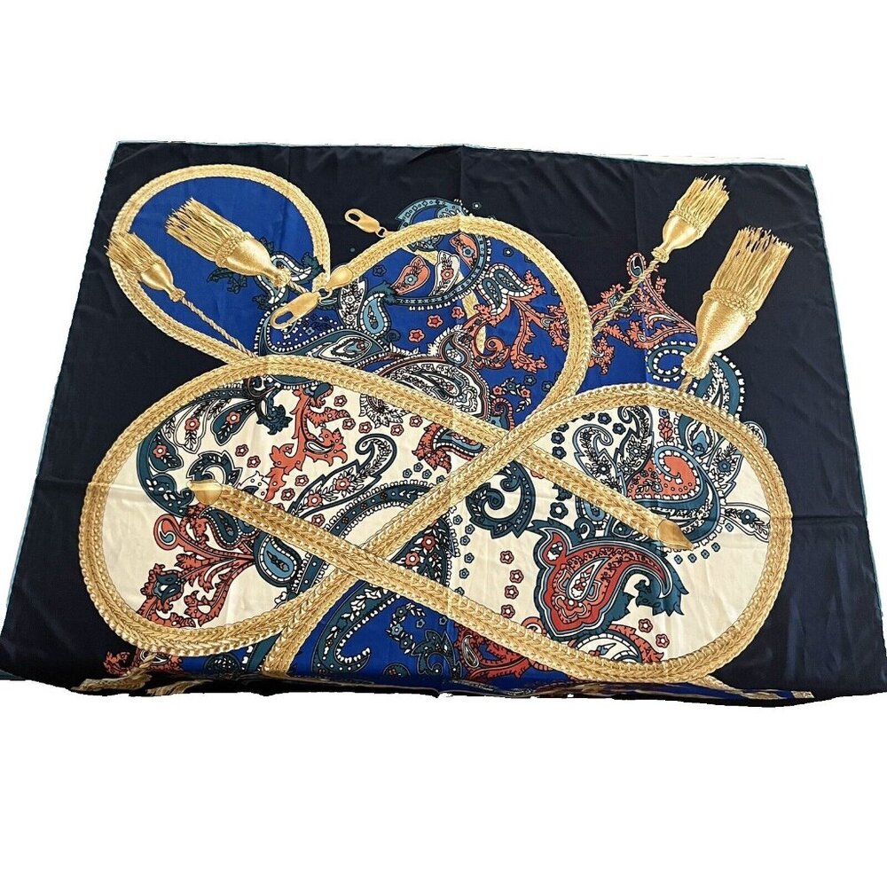 ASTAK Large Statement Silk Scarf Headscarf Paisley Gold Chain Mobwife 43" x 44" - Picture 6 of 11